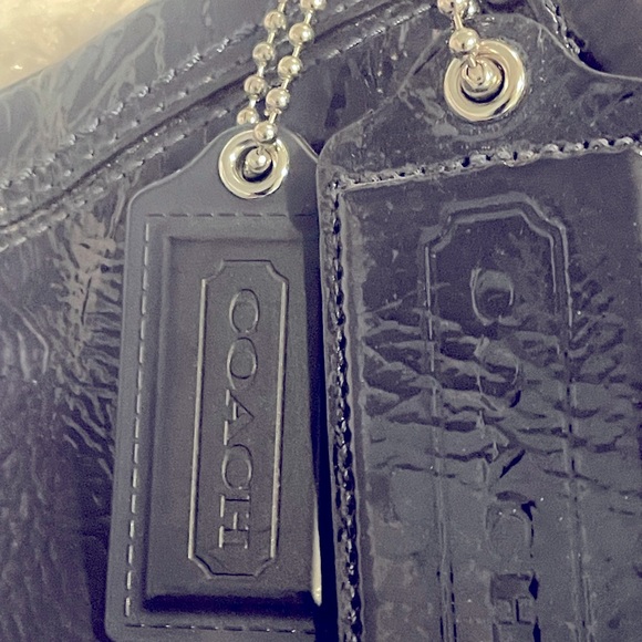 Coach Navy Blue Patent Leather Perforated Signature Audrey Andie Bag EUC - Picture 14 of 14